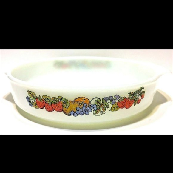 Anchor Hocking Fire King 9" Round Lid #429 White Multi-Fruit Pattern Vintage - Picture 1 of 7